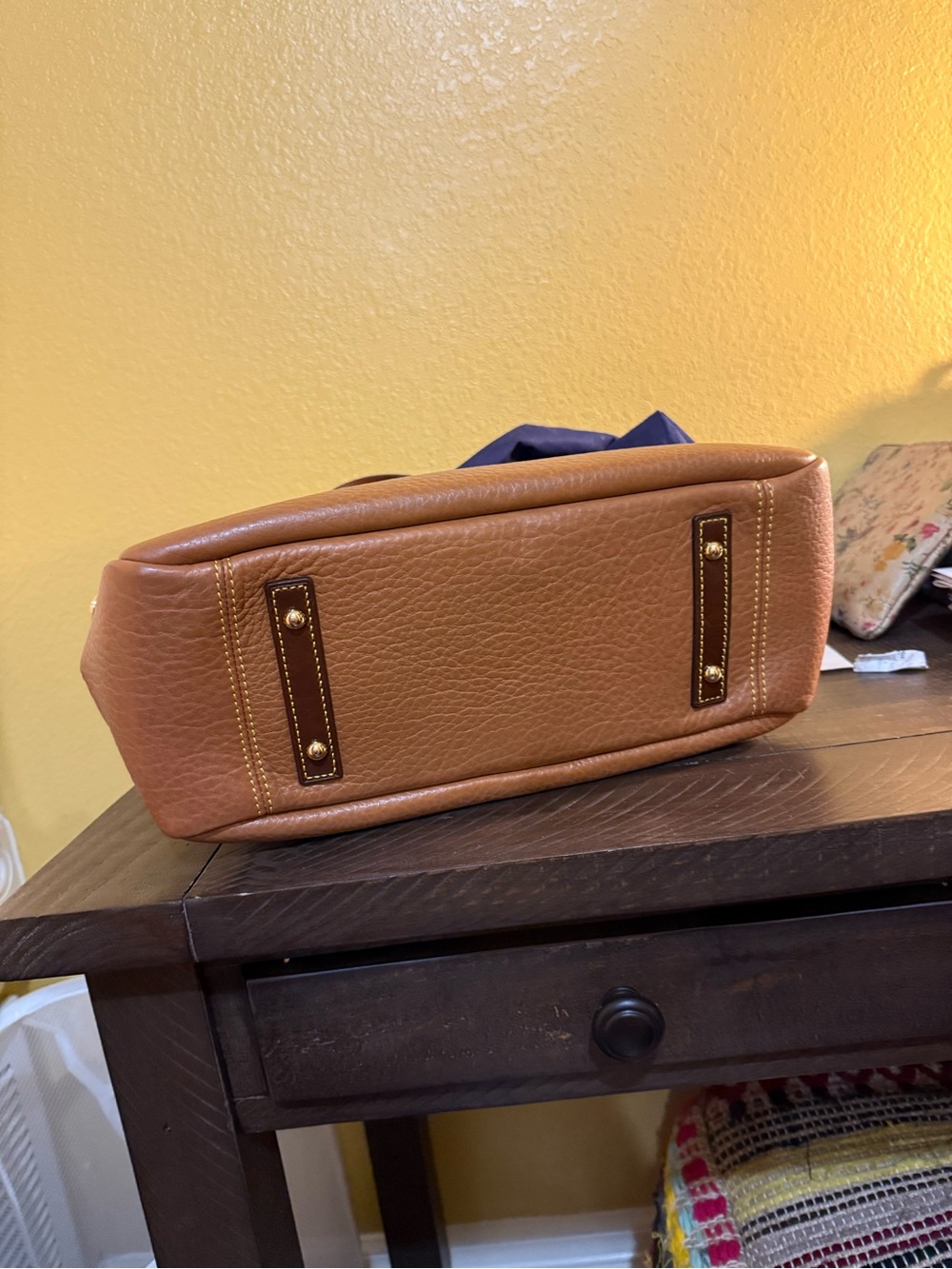 Dooney & Bourke Cognac Pebbled Leather Satchel with Gold Hardware - Picture 7 of 7